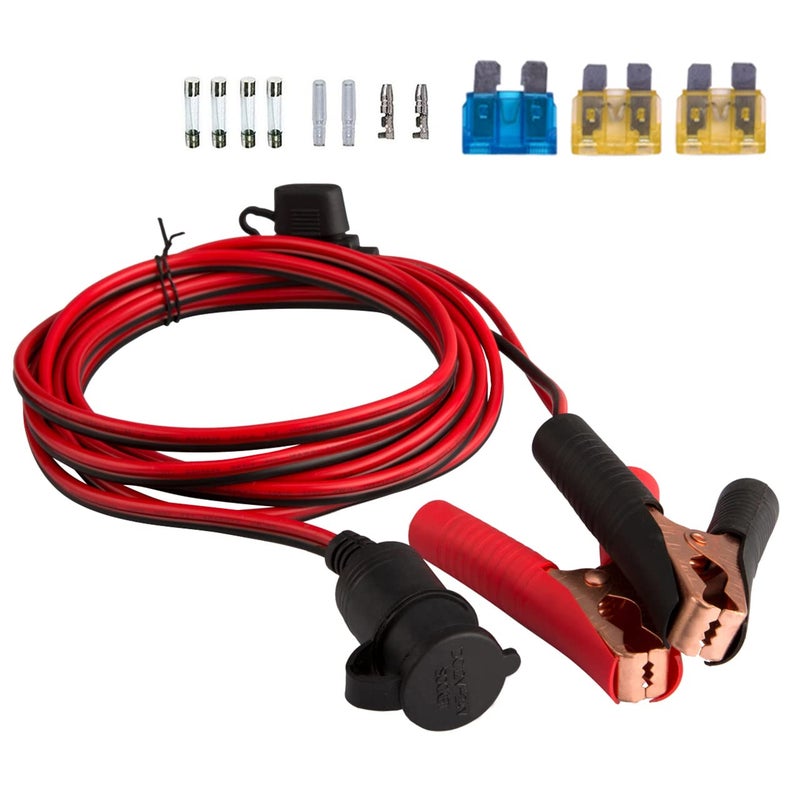 DEDC 3m/10FT Battery Clip On Plug Socket, 12V/24V Cigarette Lighter Adapter Cable with Fuse Holder for Car Battery, Portable Air Compressor, Power Inverter (Cigarette Lighter Adapter Cable Set) - Image 1